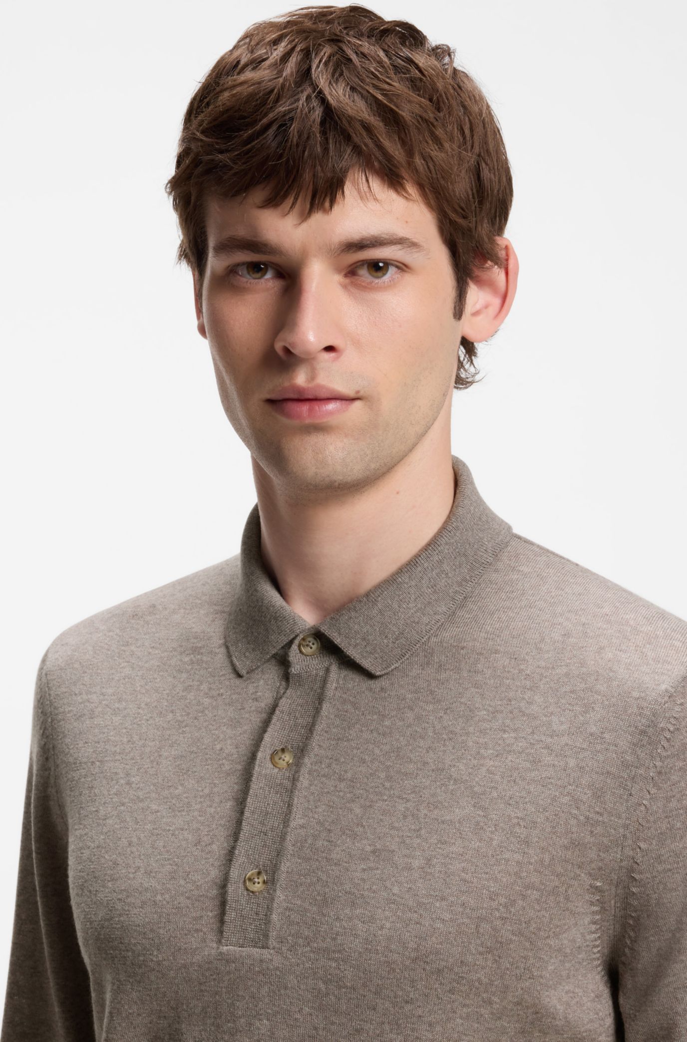 Merino-wool polo sweater, Light Brown