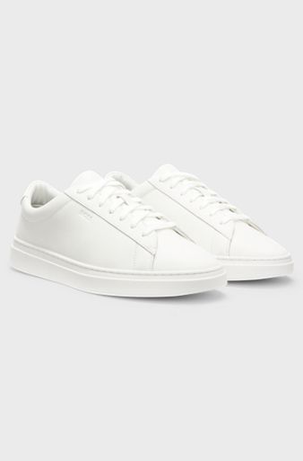 Cupsole trainers in leather with signature-stripe stitching, White