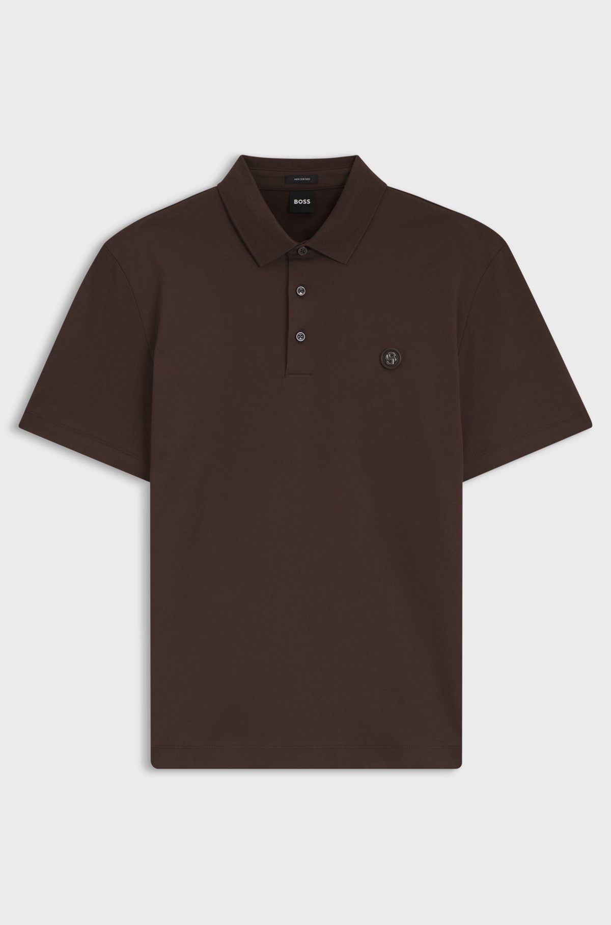 Polo shirt in mercerised cotton with Double B monogram, Dark Brown
