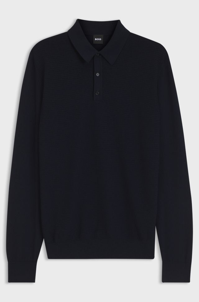 Mixed-structure knit polo in a wool blend