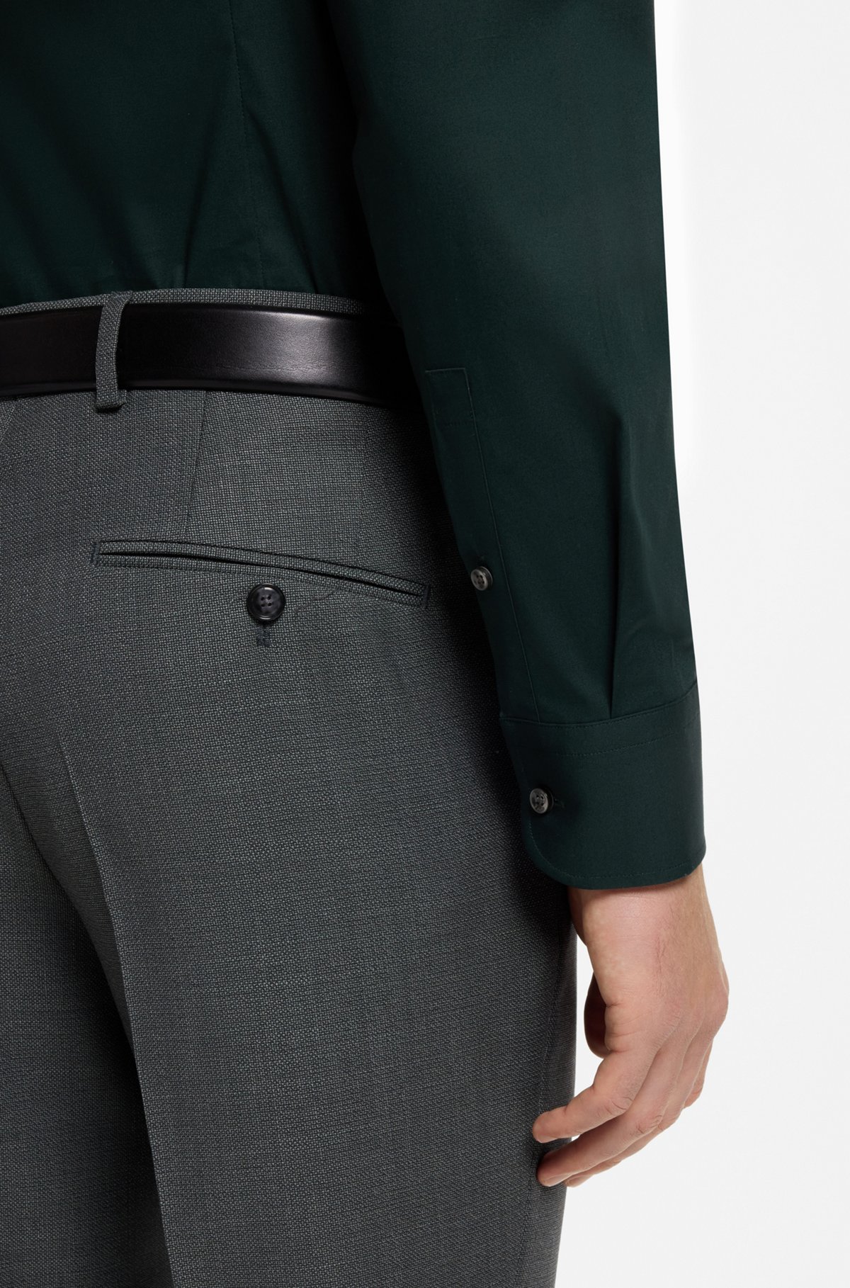 Slim-fit stretch-cotton shirt, Dark Green