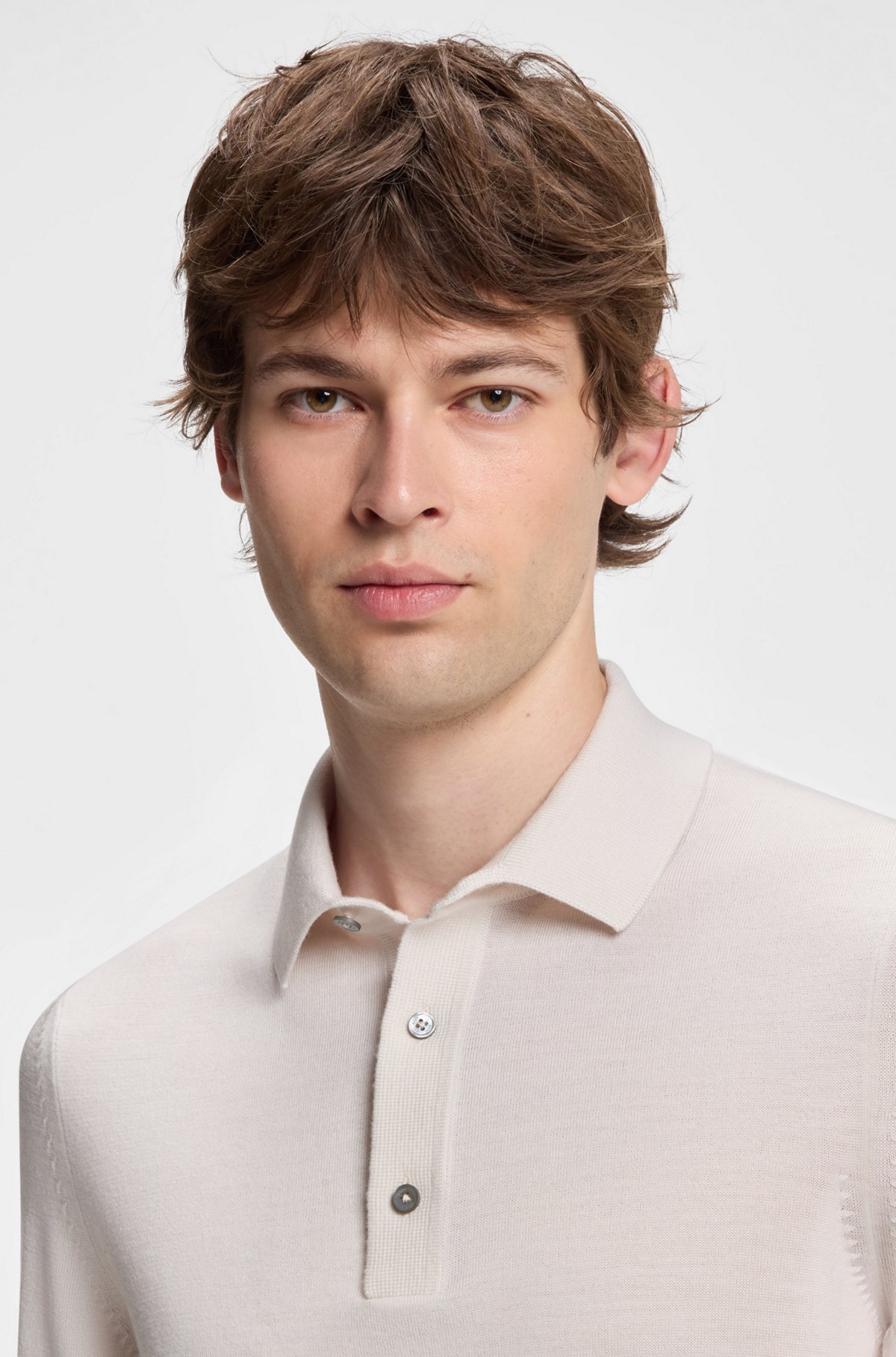 Merino-wool polo sweater, Natural