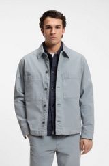 Regular-fit stretch-cotton denim shirt, Light Grey