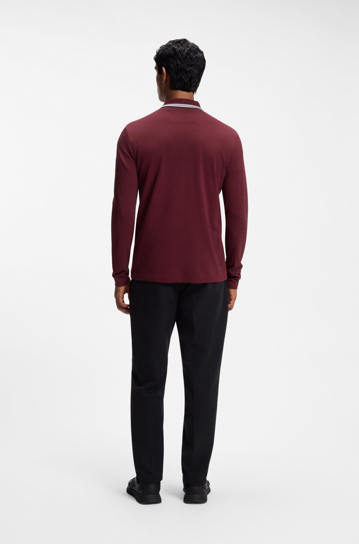 Long-sleeved cotton piqué polo shirt, Dark Red