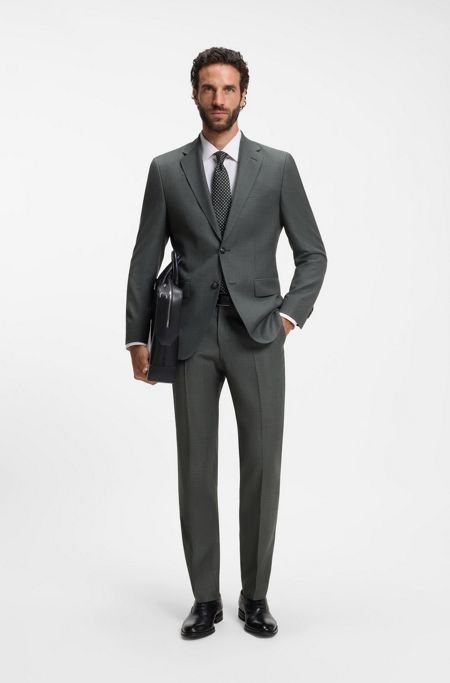 Two-piece regular-fit suit in Italian virgin wool, Dark Green