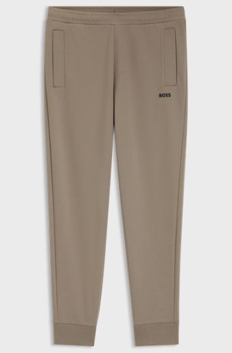 Cotton-blend tracksuit bottoms with embroidered logo, Light Brown