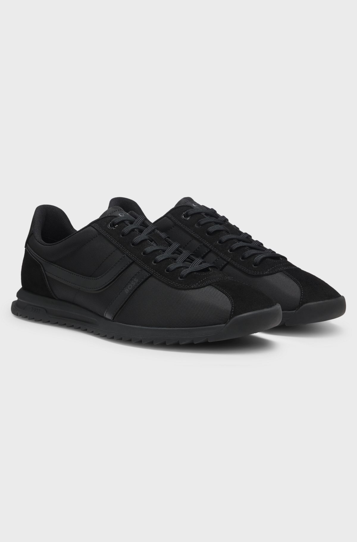 Low-top trainers with faux-leather trims, Black