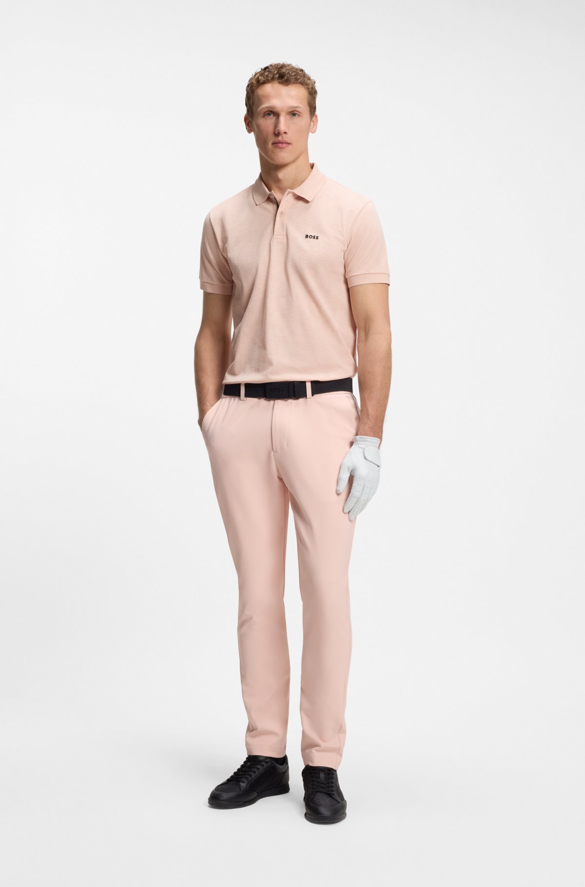 Cotton-piqué polo shirt with all-over print, Light Orange