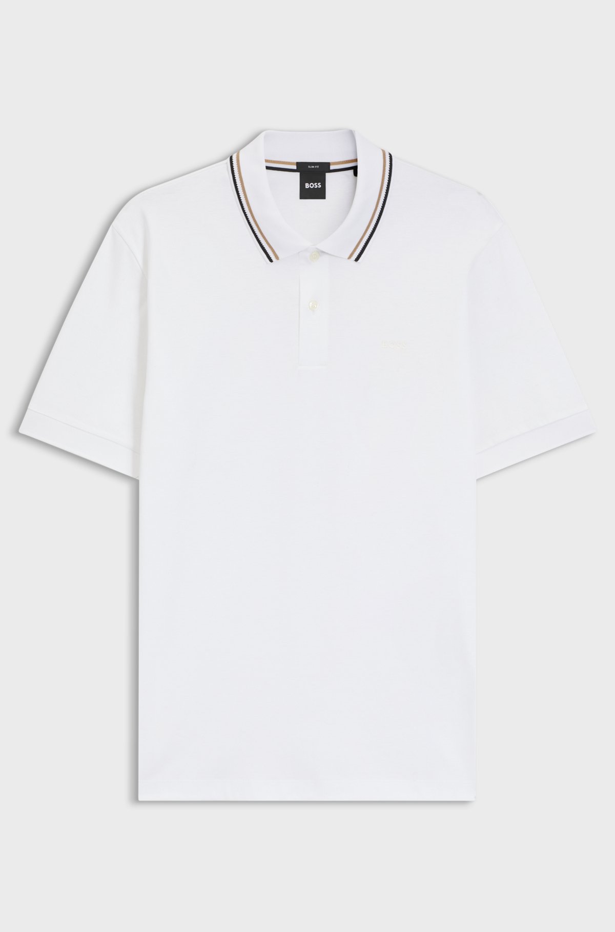 Slim-fit polo shirt in cotton with striped collar, White