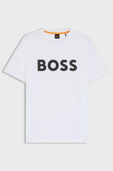 Cotton-jersey T-shirt with large logo print, White