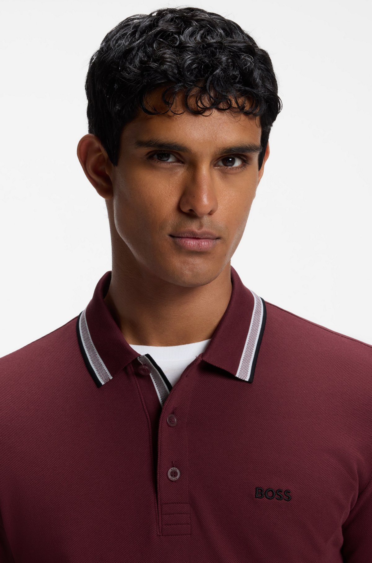 Long-sleeved cotton piqué polo shirt, Dark Red
