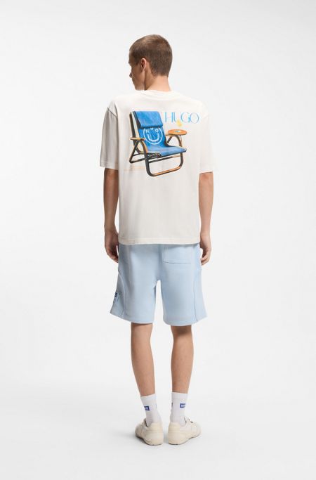 Cotton-jersey T-shirt with rear printed artwork, Natural