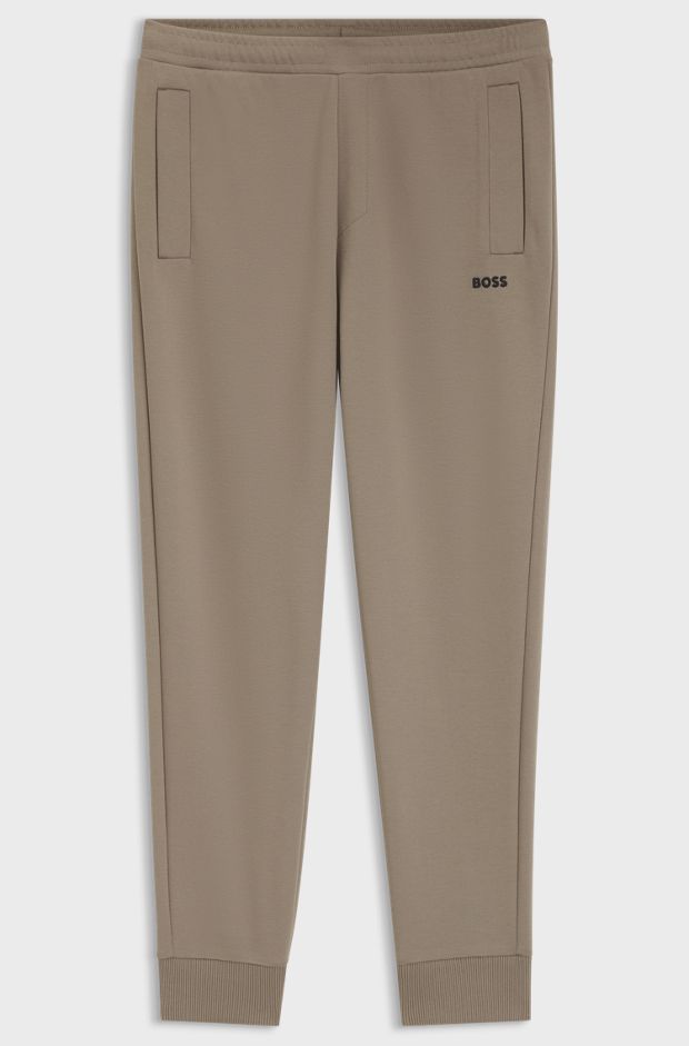 Cotton-blend tracksuit bottoms with embroidered logo, Light Brown