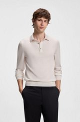 Merino-wool polo sweater, Natural