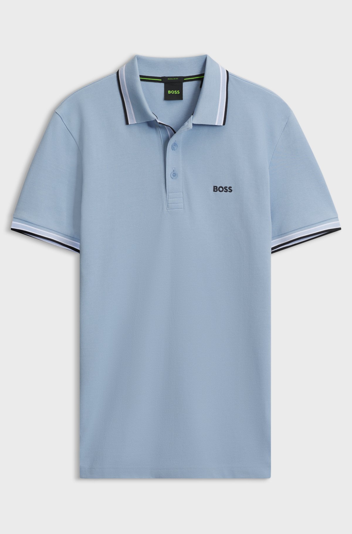 Cotton piqué polo shirt with logo details, Light Blue