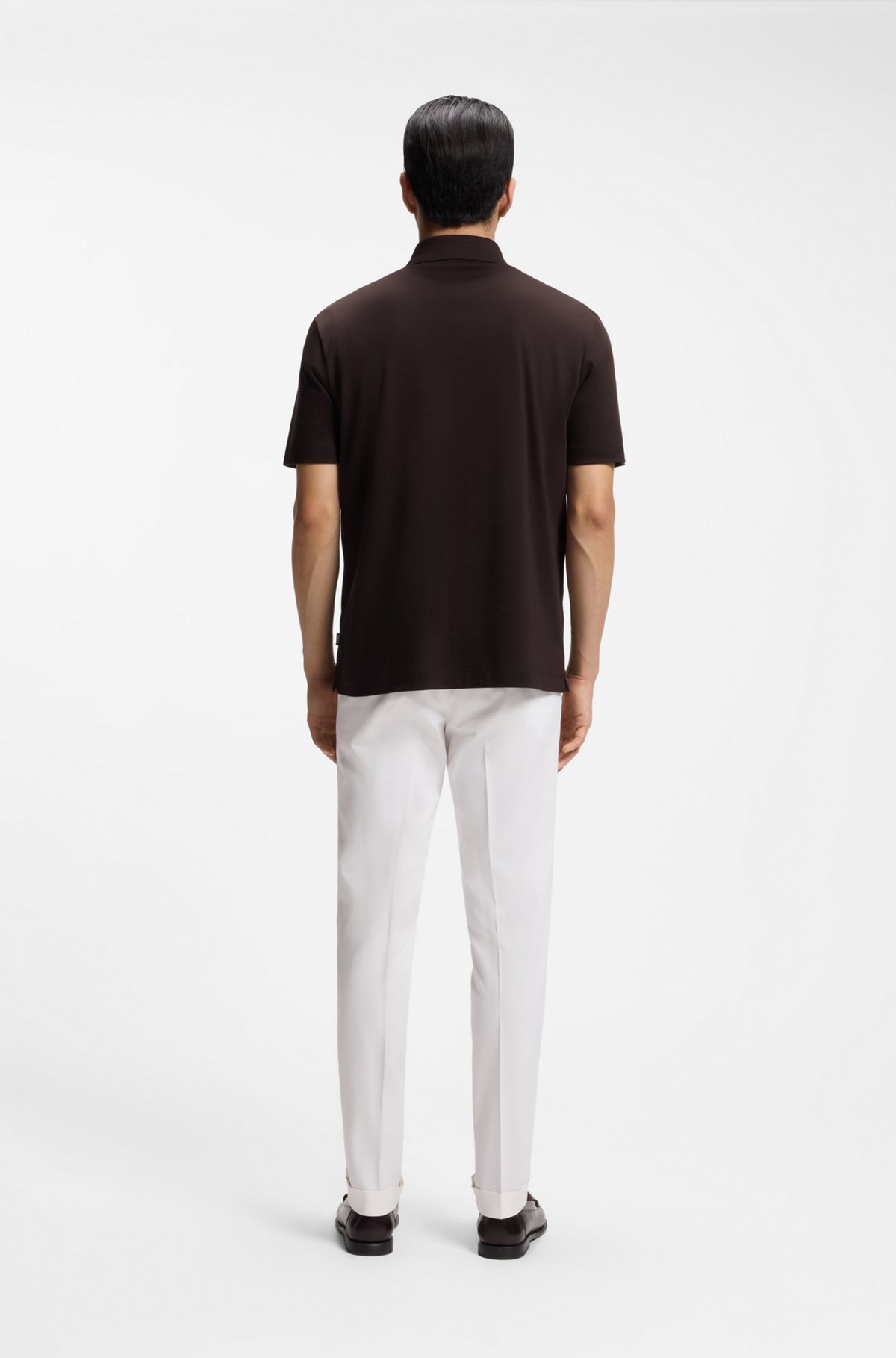 Polo shirt in mercerised cotton with Double B monogram, Dark Brown