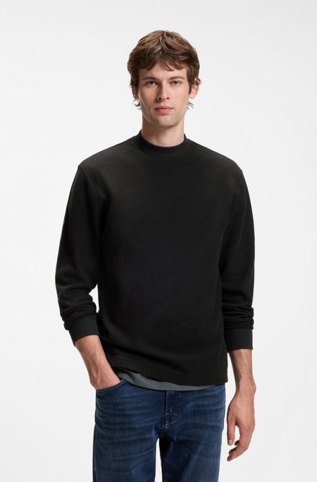 Long-sleeved T-shirt in cotton with mock neckline, Black