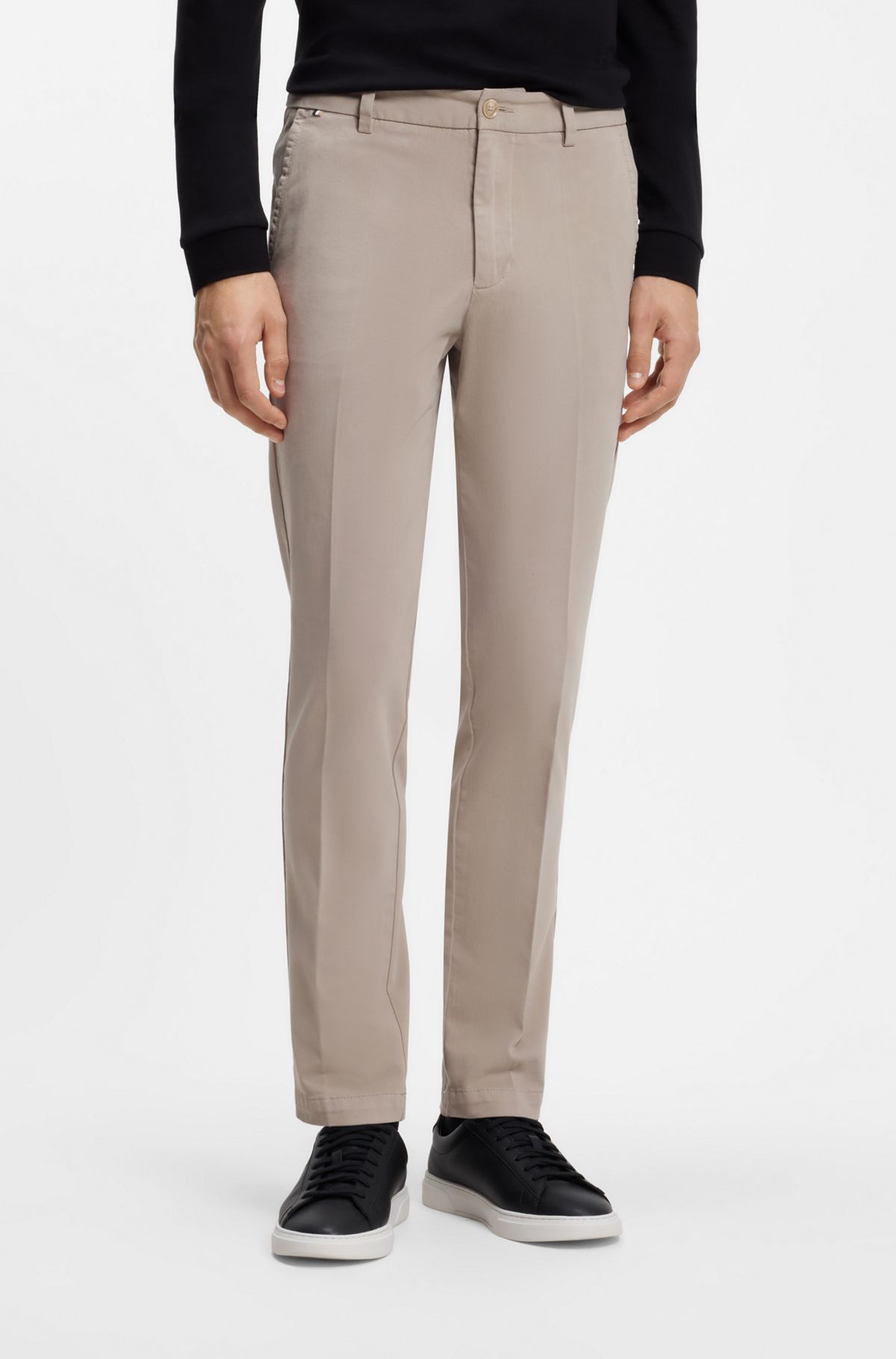 Slim-fit gabardine trousers, Light Beige
