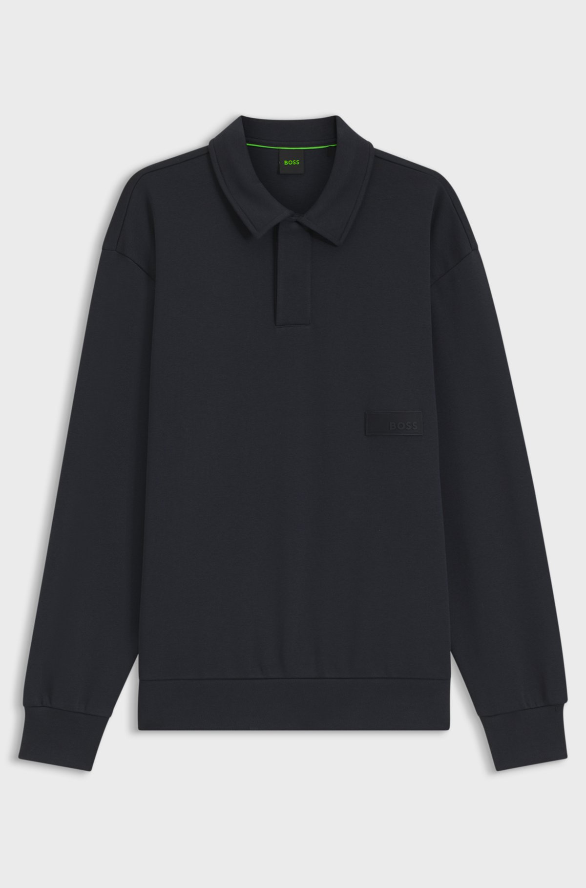 Relaxed-fit polo sweatshirt in French Terry, Dark Blue