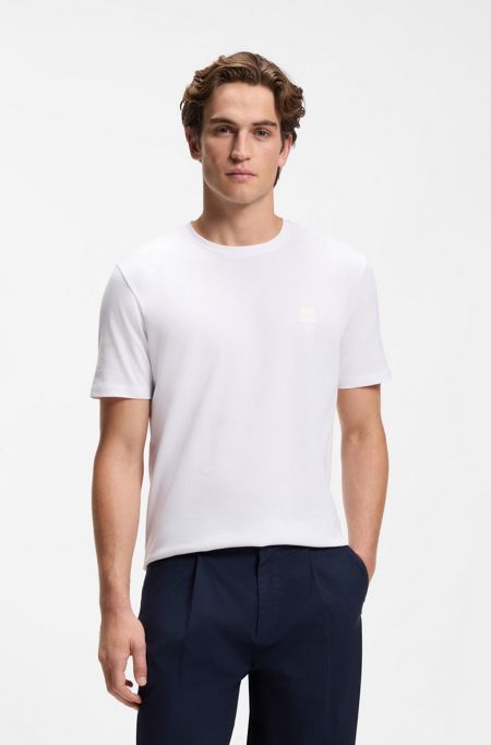 Cotton-jersey T-shirt with logo patch, White