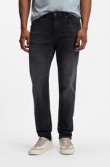 Tapered-fit jeans in black comfort-stretch denim, Black