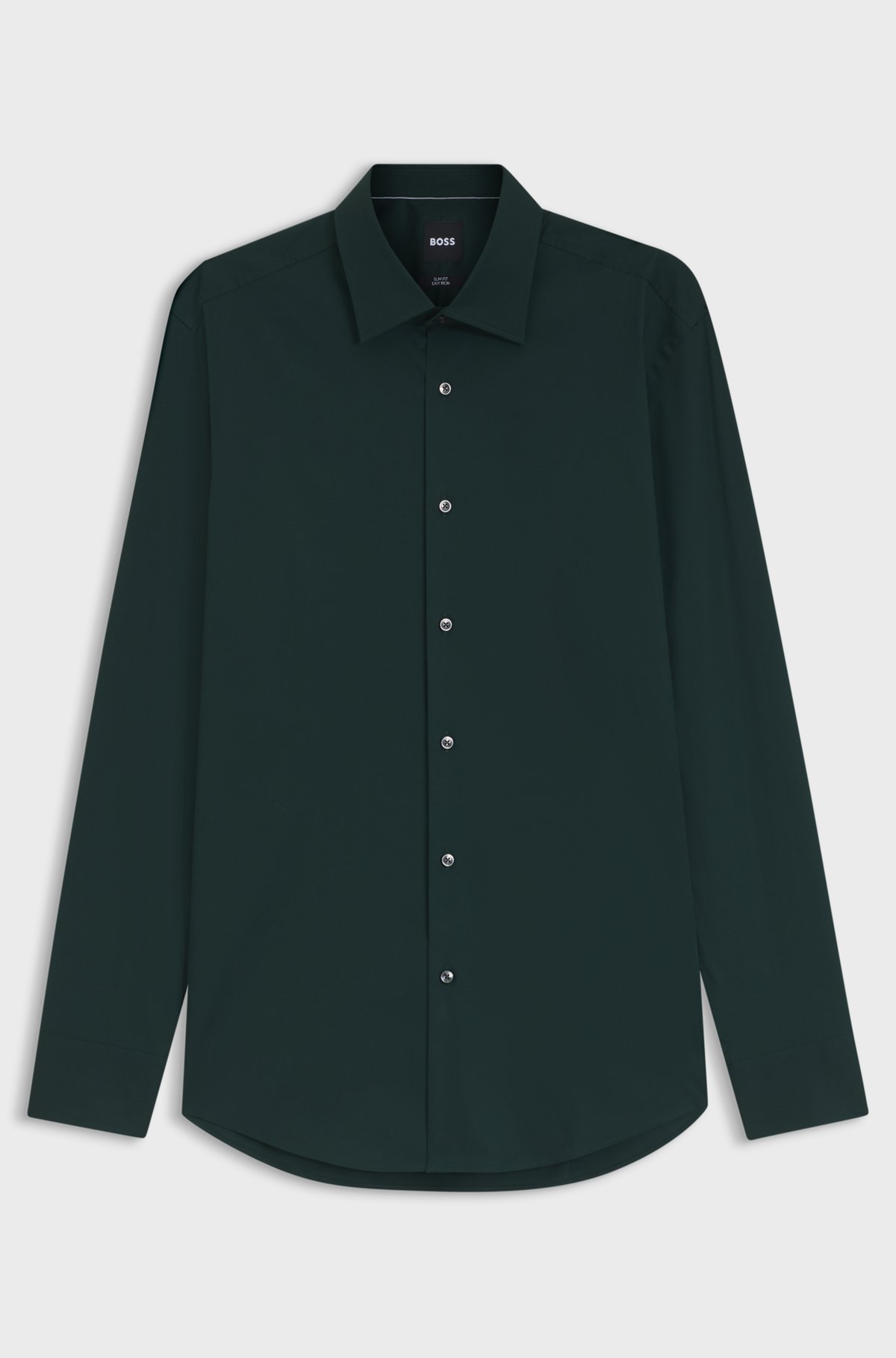 Slim-fit stretch-cotton shirt, Dark Green