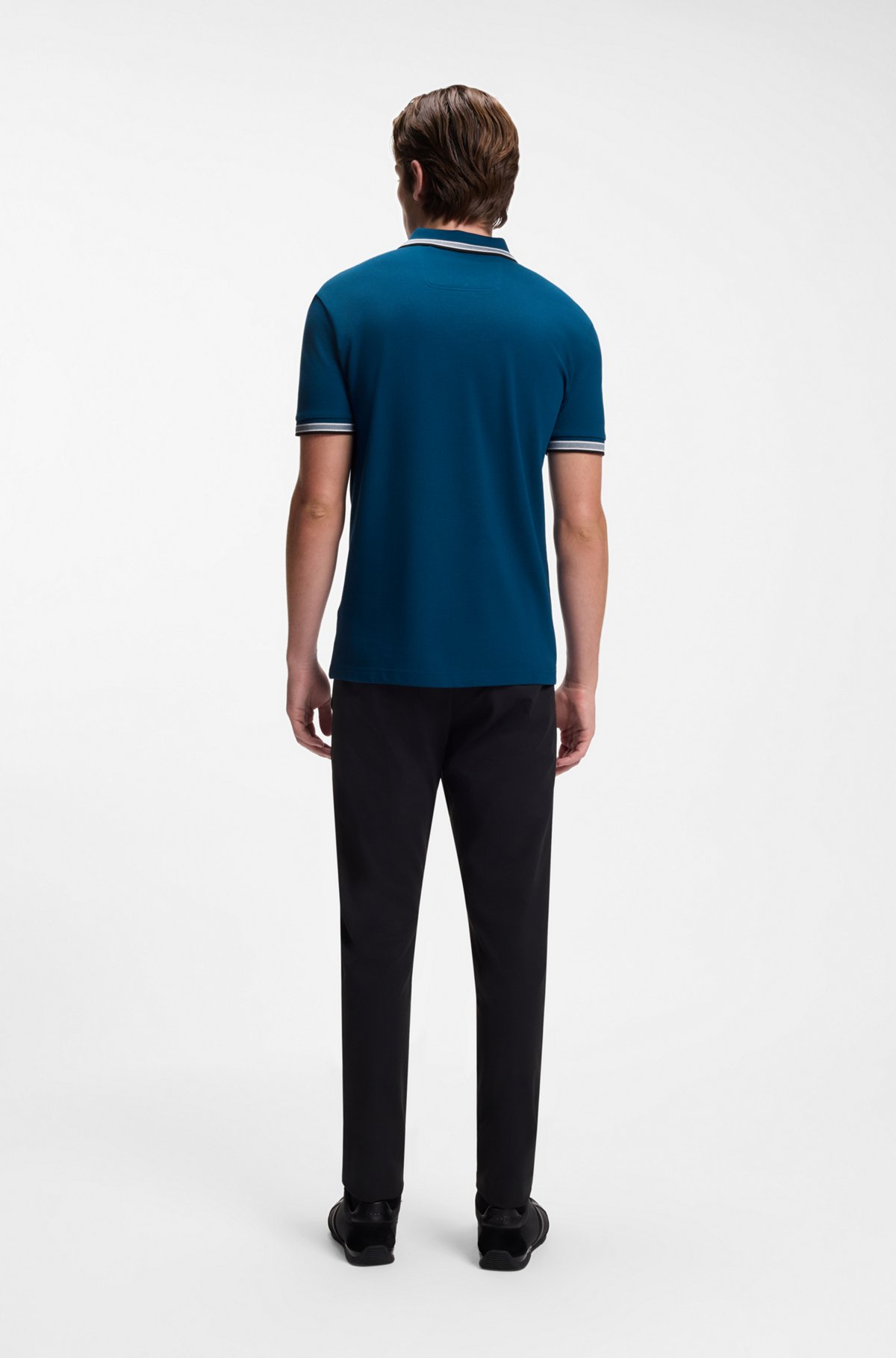 Cotton piqué polo shirt with logo details, Dark Blue