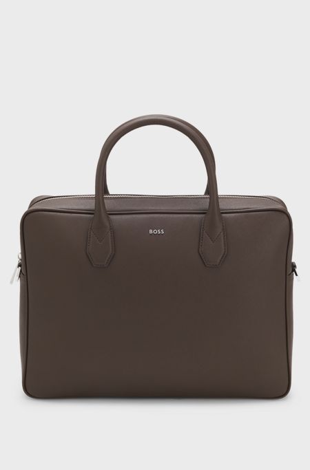 Grained document case with logo lettering, Dark Brown
