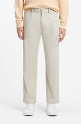 Cotton-blend chinos with pleat and patch pocket, Light Beige