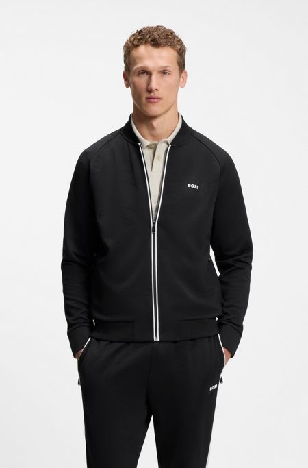 Triangle-jacquard zip-up sweatshirt with rubberised logo, Black