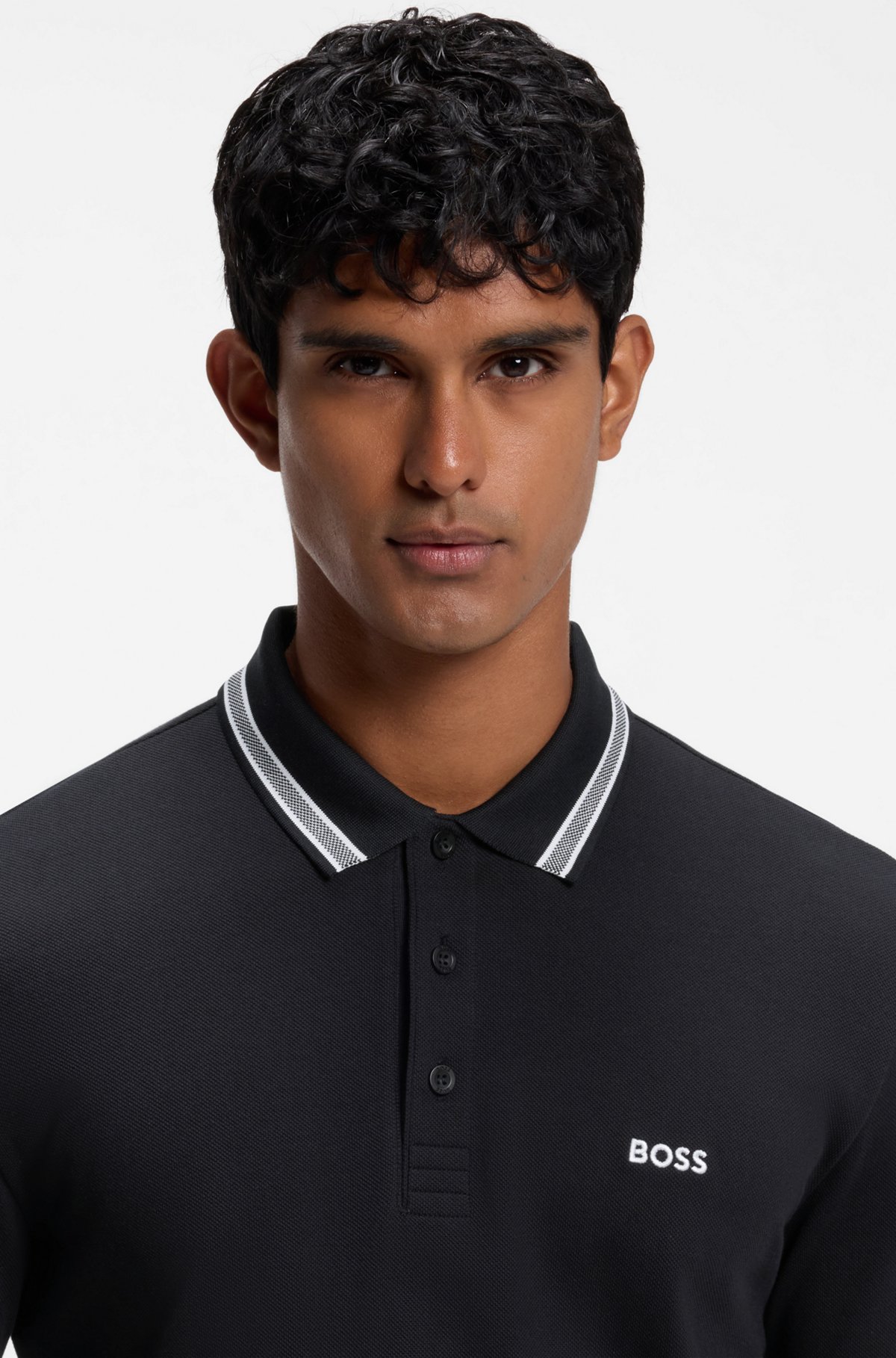 Long-sleeved cotton piqué polo shirt, Dark Blue