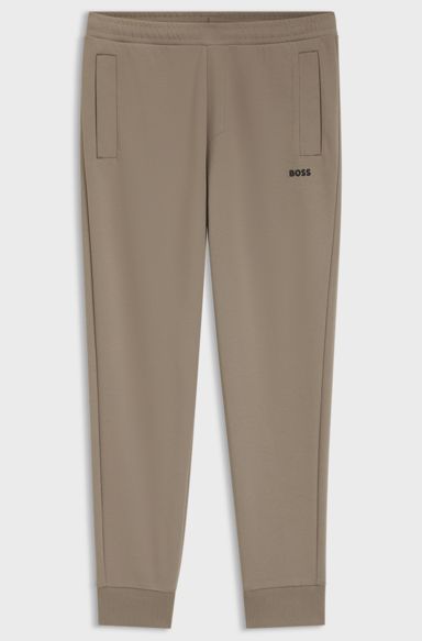 Cotton-blend tracksuit bottoms with embroidered logo, Light Brown
