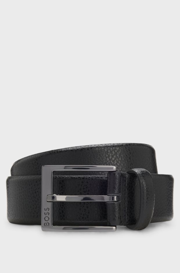 Grained Italian-leather belt with gunmetal pin buckle, Black