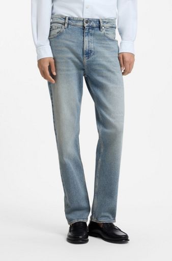 Straight-fit jeans in bright-blue stretch denim, Blue