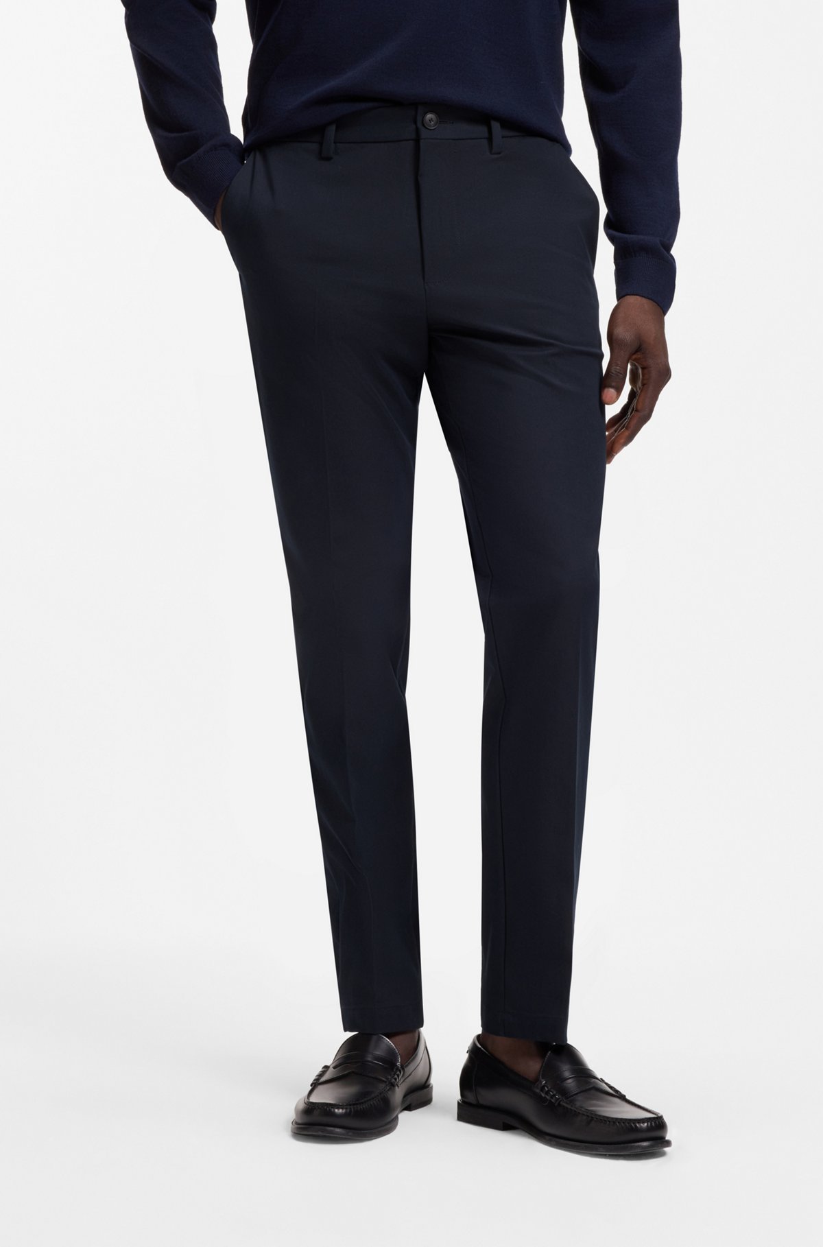 Slim-fit trousers in four-way stretch fabric, Dark Blue