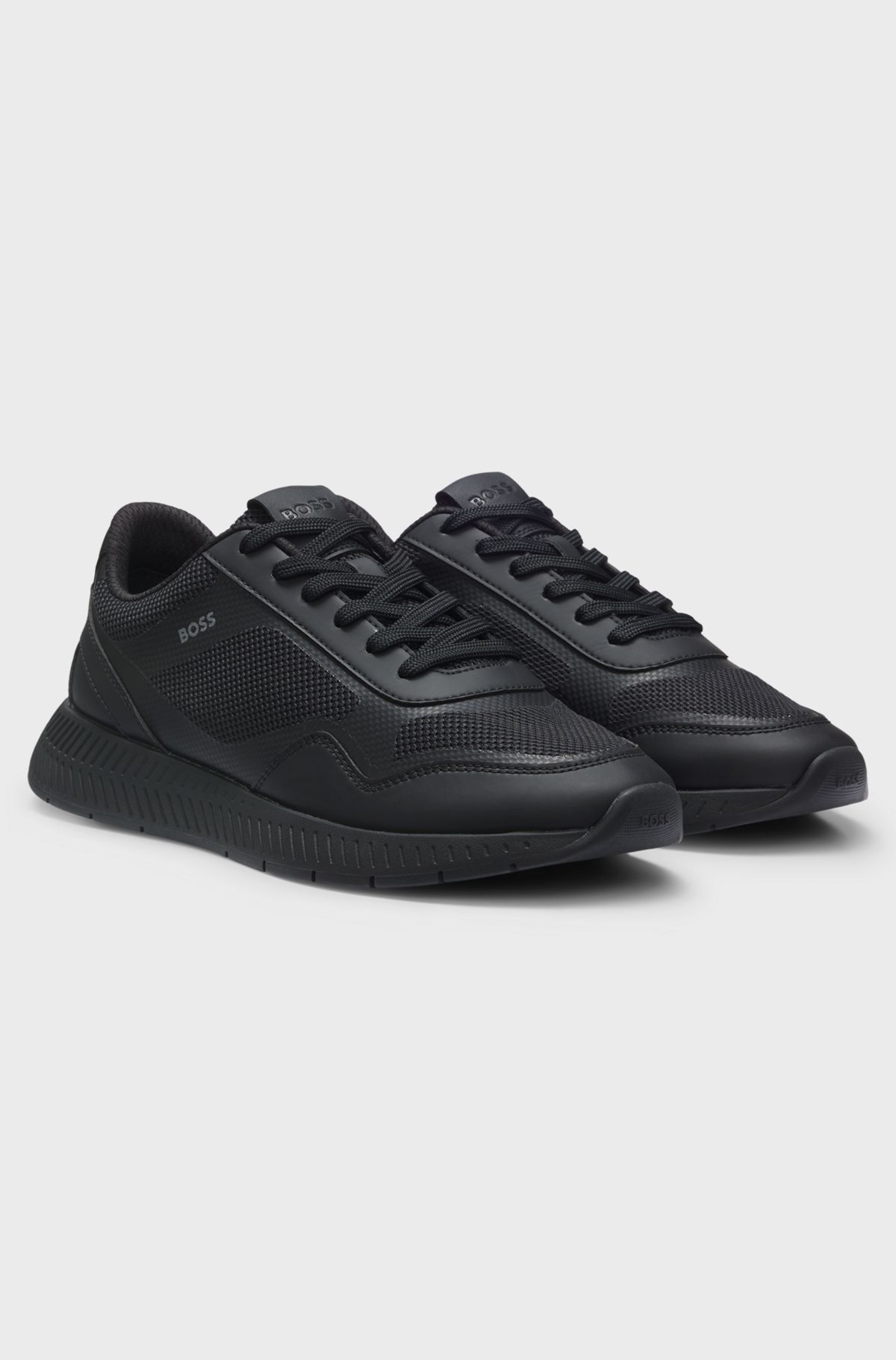Mesh trainers with ribbed sole, Black