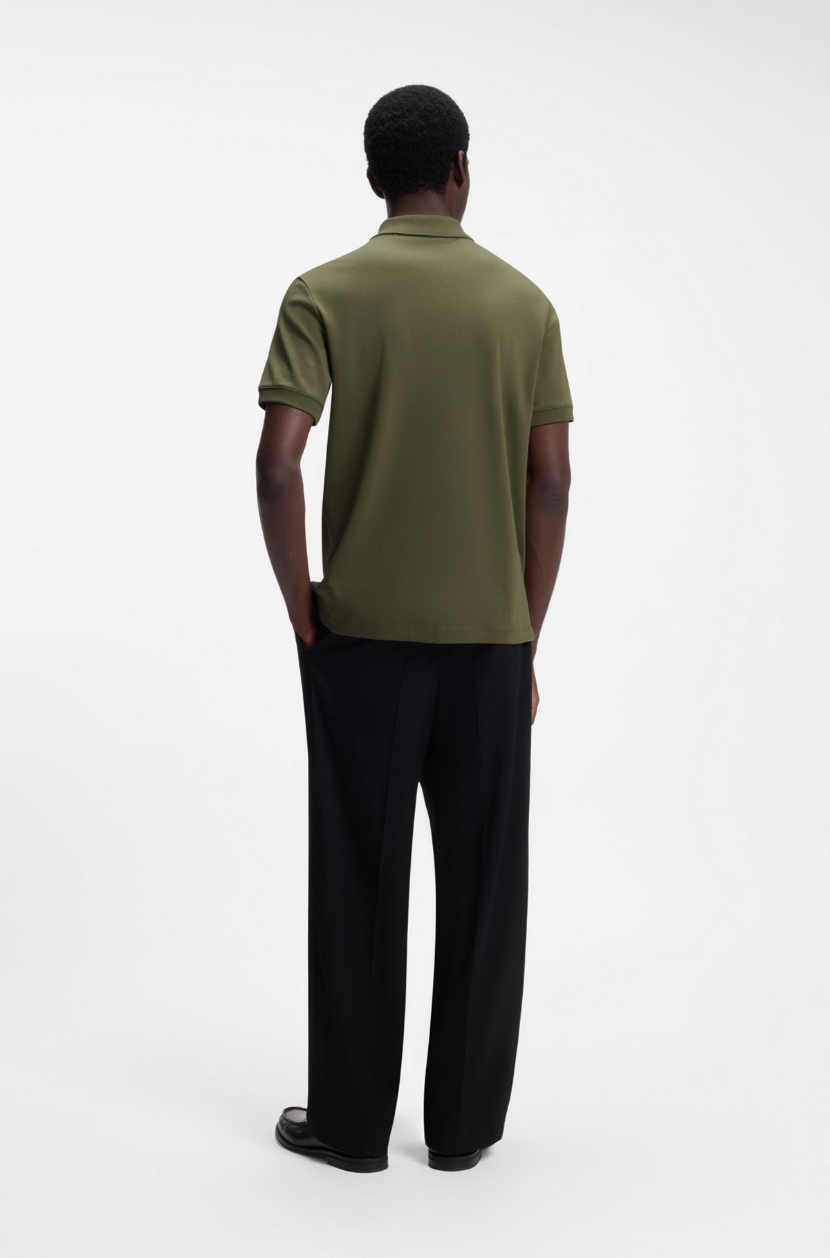 Cotton piqué polo shirt with zip neckline, Dark Green