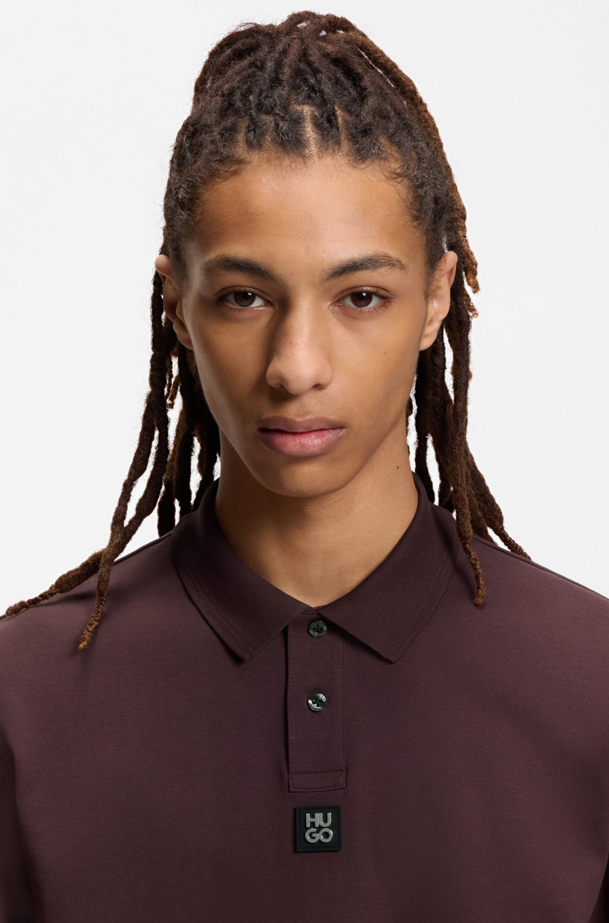 Interlock-cotton polo shirt with stacked logo, Dark Red