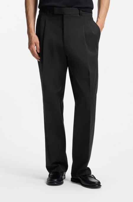 Relaxed-fit trousers in stretch cotton, Black