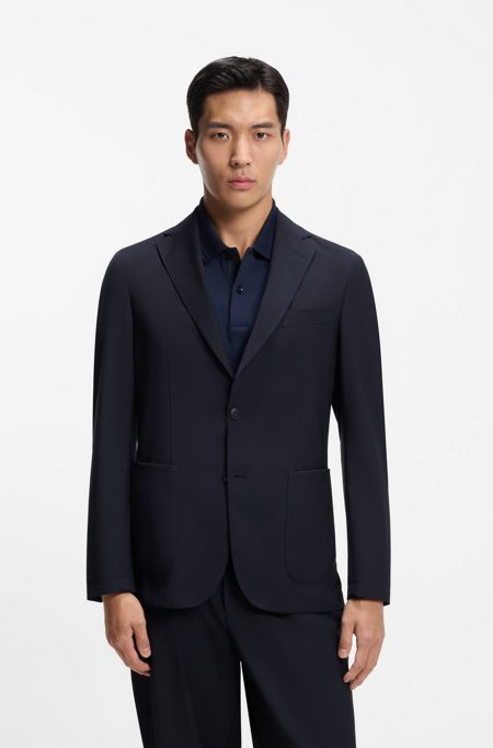 Slim-fit suit jacket in washable performance-stretch fabric, Dark Blue