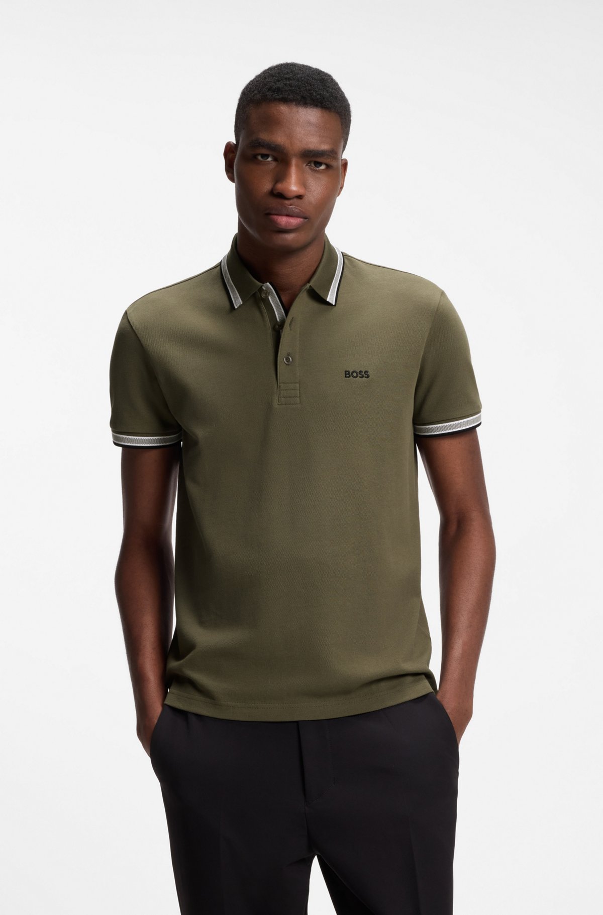 Cotton piqué polo shirt with logo details, Olive