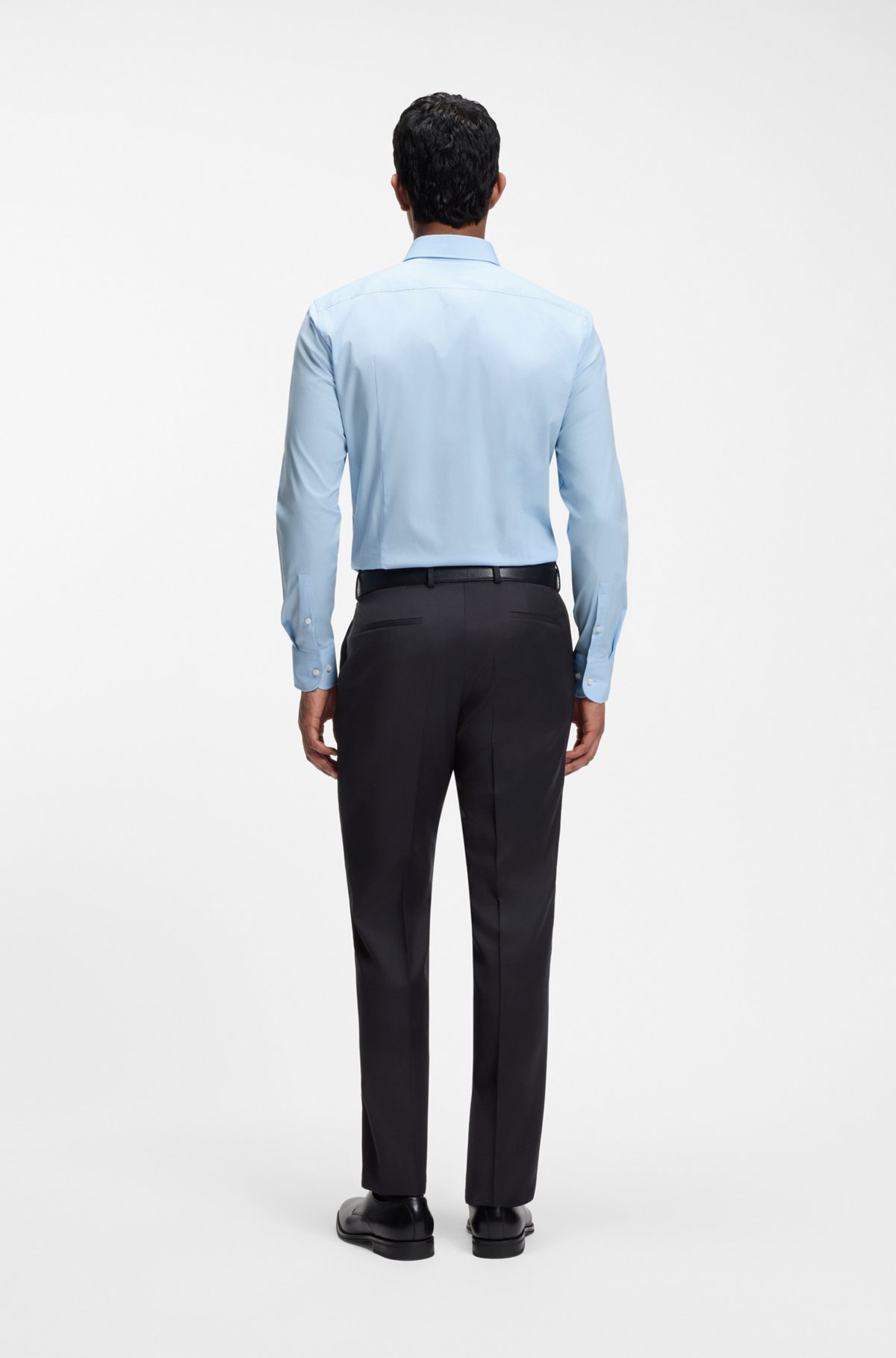 Slim-fit stretch-cotton shirt, Light Blue