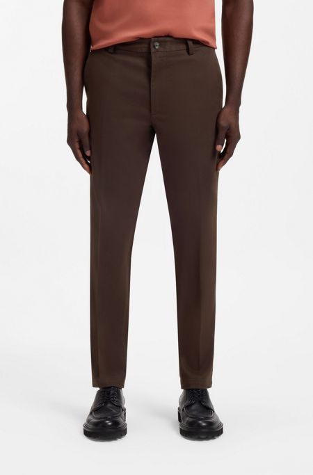 Modern-fit trousers in stretch-cotton twill, Dark Brown