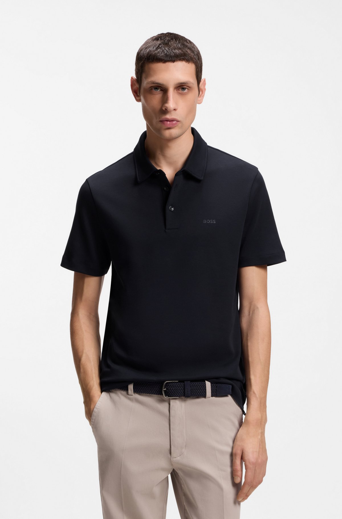 Slim-fit polo shirt in interlock cotton, Dark Blue