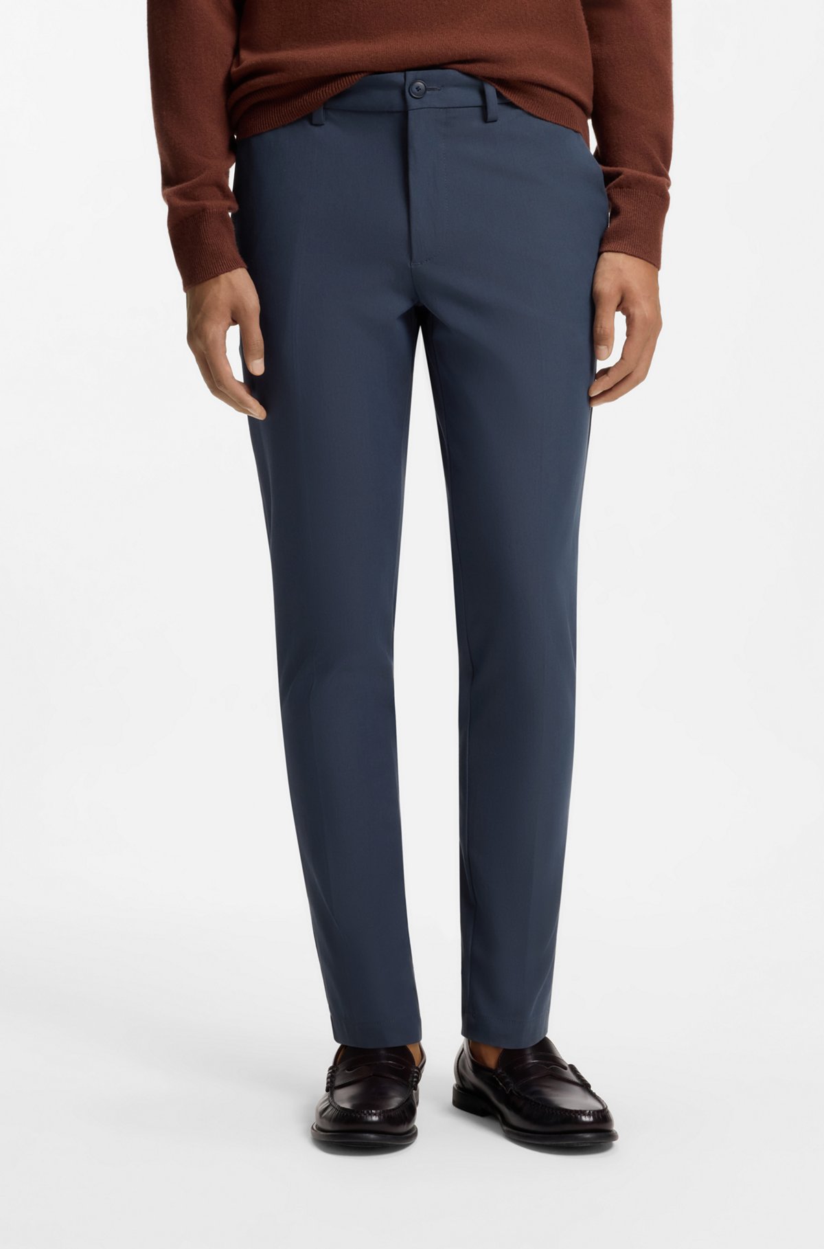 Slim-fit trousers in four-way stretch fabric, Dark Blue