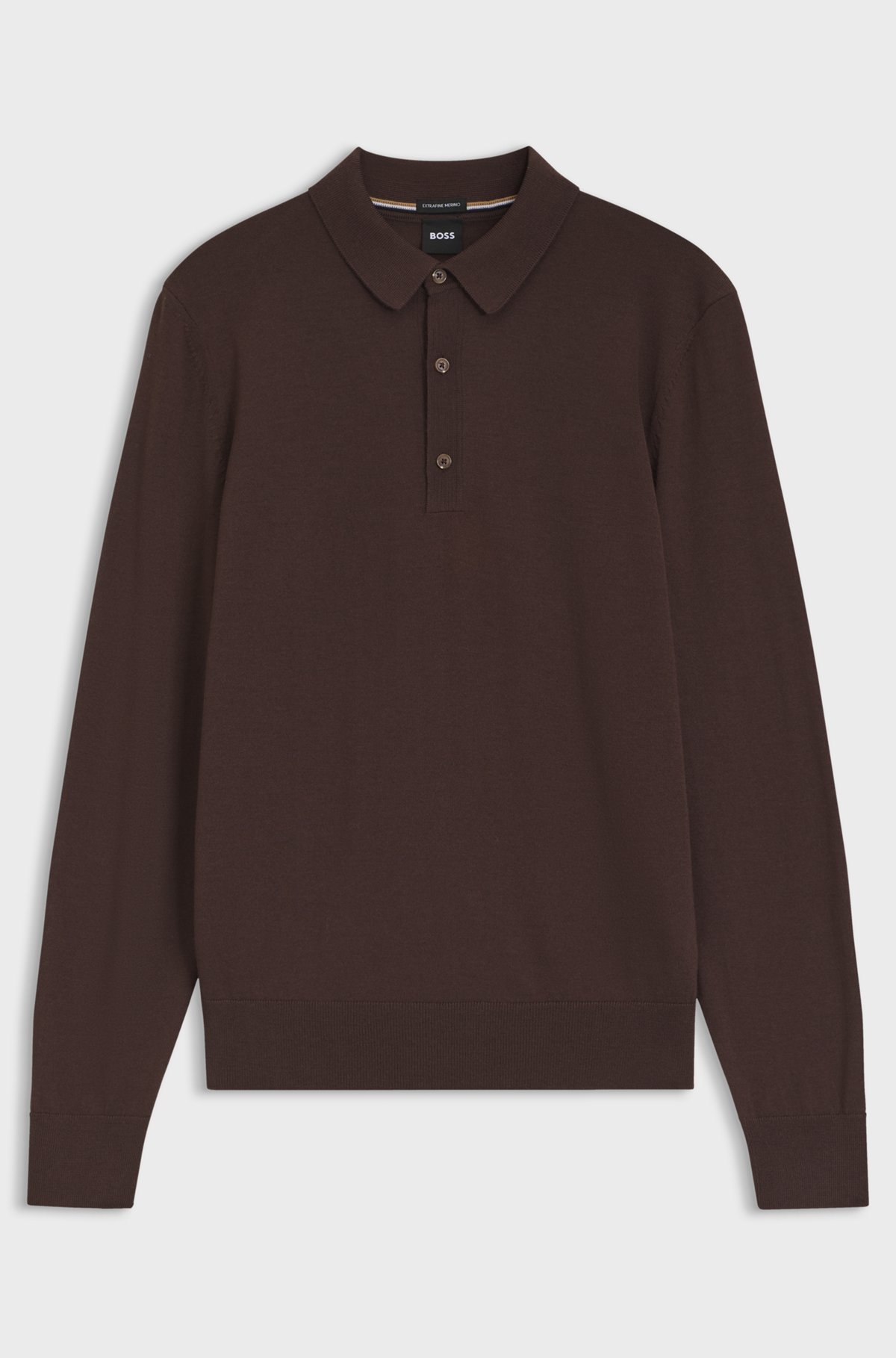 Merino-wool polo sweater, Dark Brown