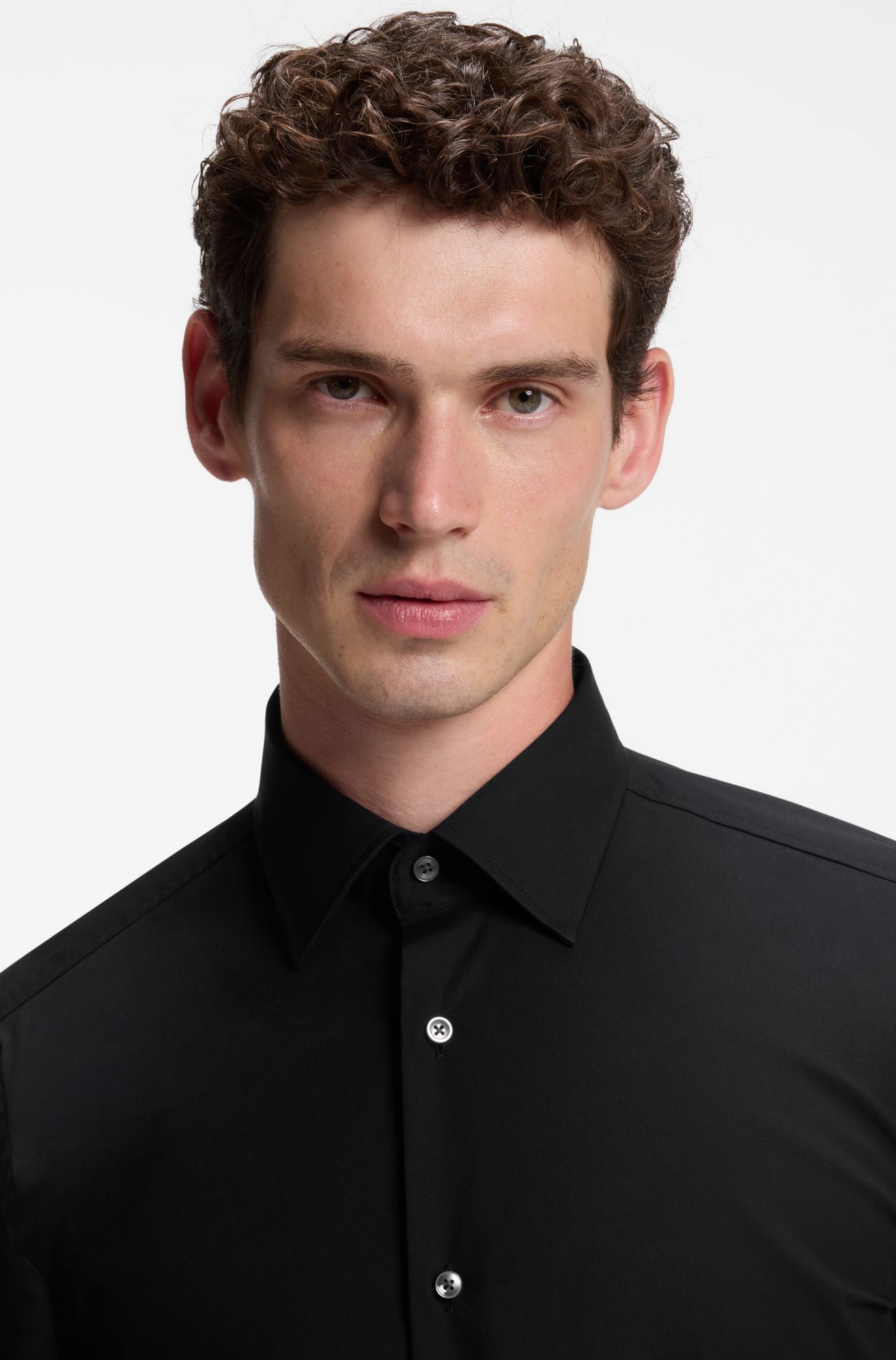 Slim-fit stretch-cotton shirt, Black