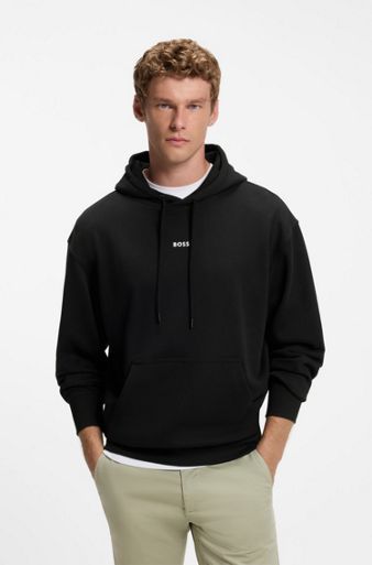 Cotton-terry hoodie with logo print, Black