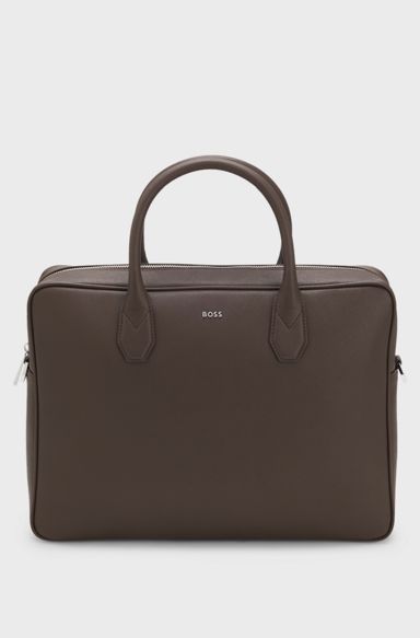 Grained document case with logo lettering, Dark Brown