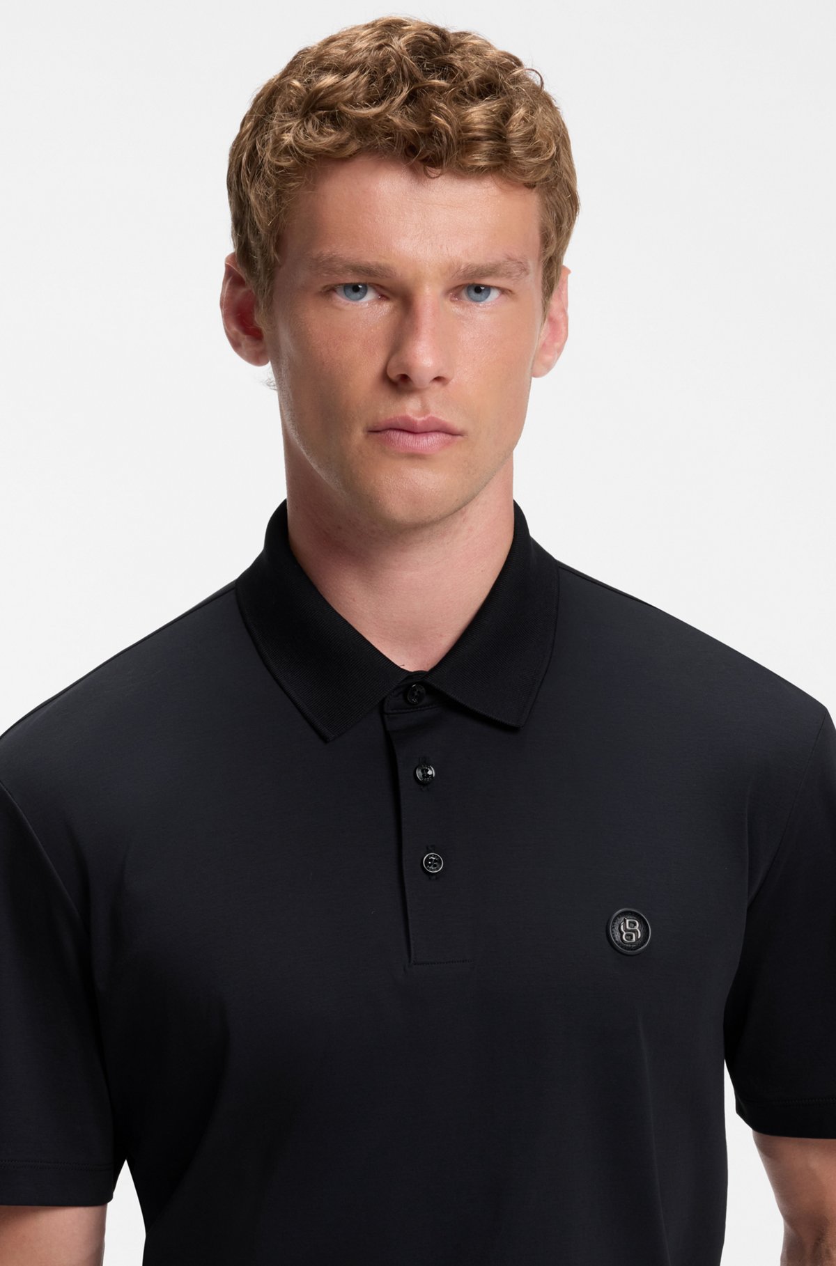 Polo shirt in mercerised cotton with Double B monogram, Dark Blue